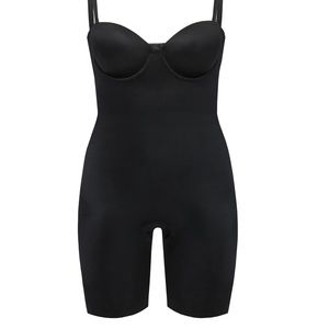 Spanx Shapewear Shaper Suit Your Fancy Black Strapless MidThigh Bodysuit Sz S